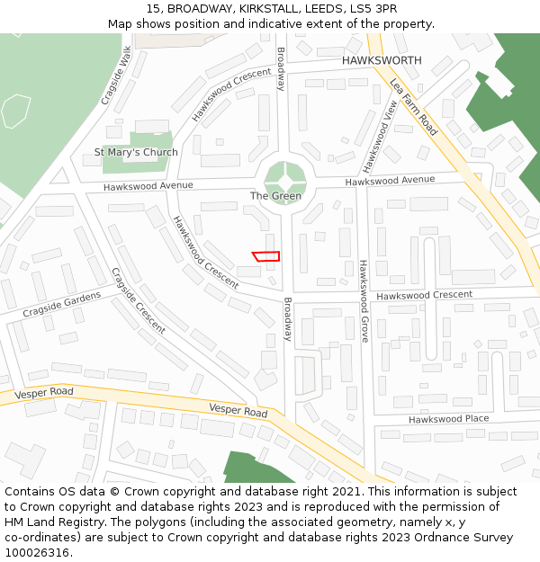 15, BROADWAY, KIRKSTALL, LEEDS, LS5 3PR: Location map and indicative extent of plot