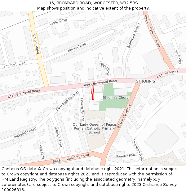15, BROMYARD ROAD, WORCESTER, WR2 5BS: Location map and indicative extent of plot