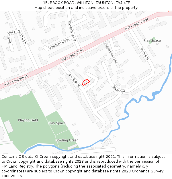 15, BROOK ROAD, WILLITON, TAUNTON, TA4 4TE: Location map and indicative extent of plot
