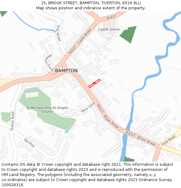 15, BROOK STREET, BAMPTON, TIVERTON, EX16 9LU: Location map and indicative extent of plot