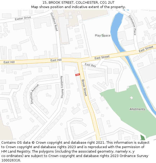 15, BROOK STREET, COLCHESTER, CO1 2UT: Location map and indicative extent of plot