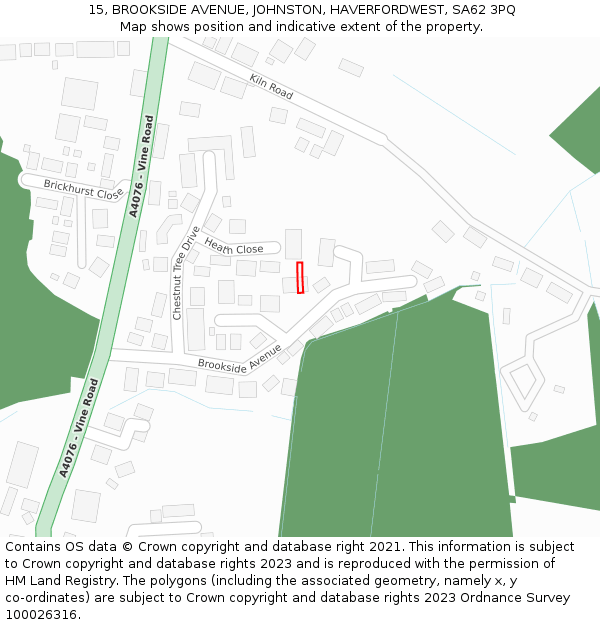 15, BROOKSIDE AVENUE, JOHNSTON, HAVERFORDWEST, SA62 3PQ: Location map and indicative extent of plot