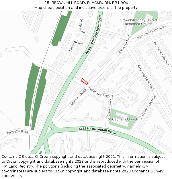 15, BROWNHILL ROAD, BLACKBURN, BB1 9QX: Location map and indicative extent of plot