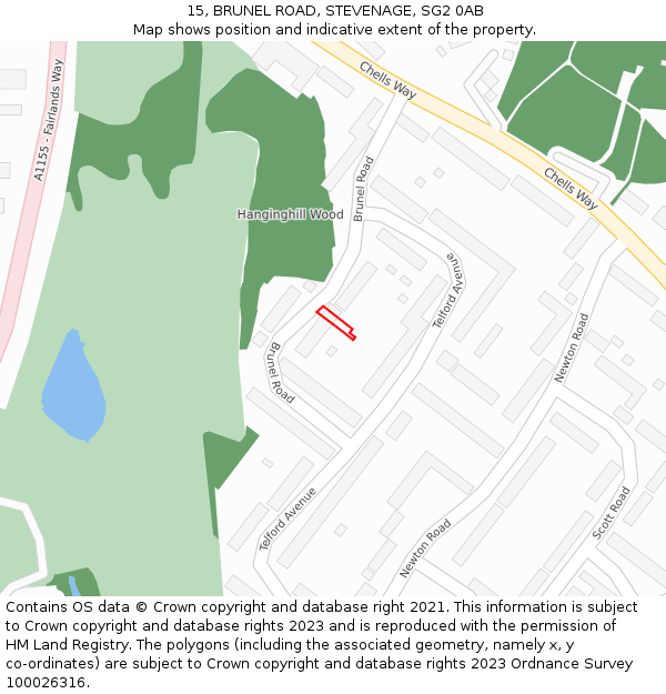 15, BRUNEL ROAD, STEVENAGE, SG2 0AB: Location map and indicative extent of plot