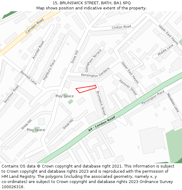 15, BRUNSWICK STREET, BATH, BA1 6PQ: Location map and indicative extent of plot
