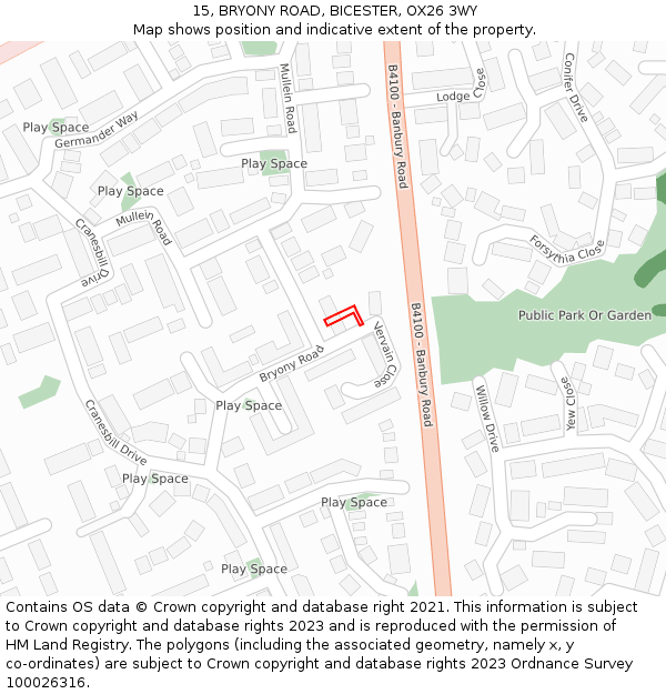 15, BRYONY ROAD, BICESTER, OX26 3WY: Location map and indicative extent of plot