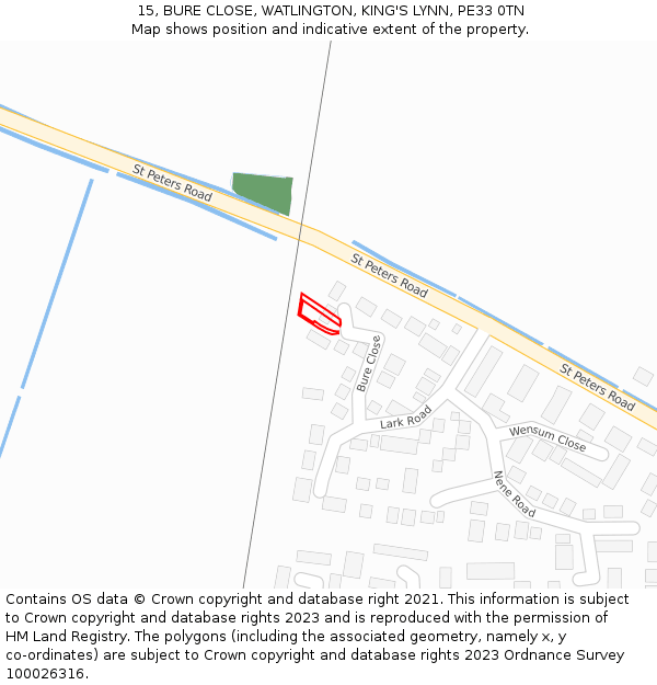 15, BURE CLOSE, WATLINGTON, KING'S LYNN, PE33 0TN: Location map and indicative extent of plot