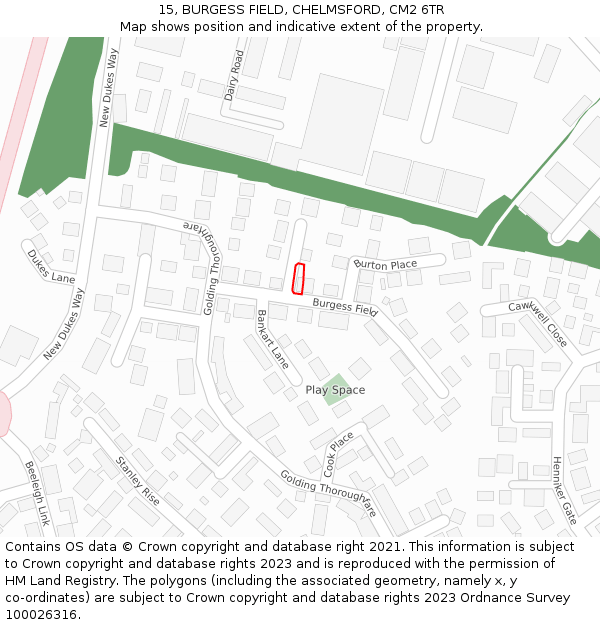 15, BURGESS FIELD, CHELMSFORD, CM2 6TR: Location map and indicative extent of plot