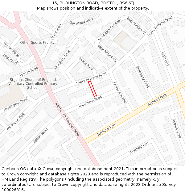 15, BURLINGTON ROAD, BRISTOL, BS6 6TJ: Location map and indicative extent of plot