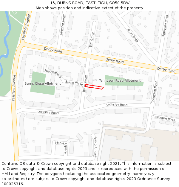 15, BURNS ROAD, EASTLEIGH, SO50 5DW: Location map and indicative extent of plot