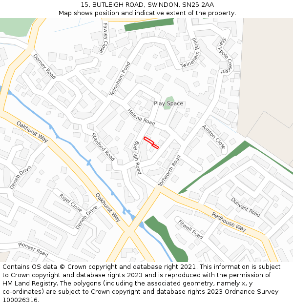 15, BUTLEIGH ROAD, SWINDON, SN25 2AA: Location map and indicative extent of plot