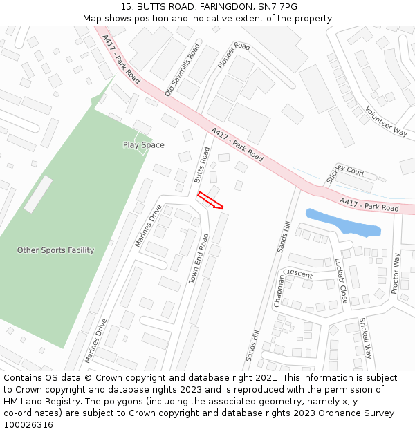 15, BUTTS ROAD, FARINGDON, SN7 7PG: Location map and indicative extent of plot