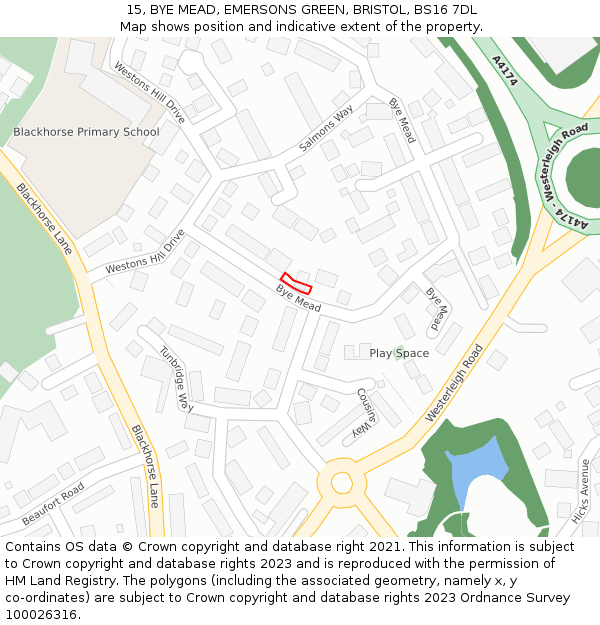 15, BYE MEAD, EMERSONS GREEN, BRISTOL, BS16 7DL: Location map and indicative extent of plot