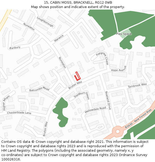 15, CABIN MOSS, BRACKNELL, RG12 0WB: Location map and indicative extent of plot
