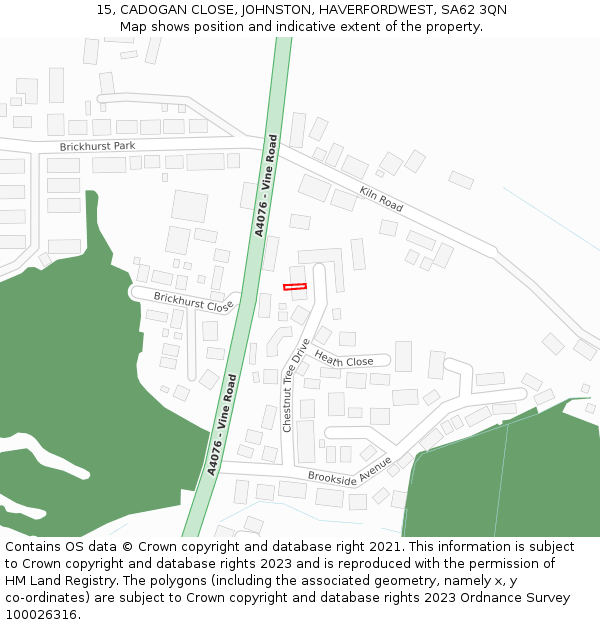 15, CADOGAN CLOSE, JOHNSTON, HAVERFORDWEST, SA62 3QN: Location map and indicative extent of plot