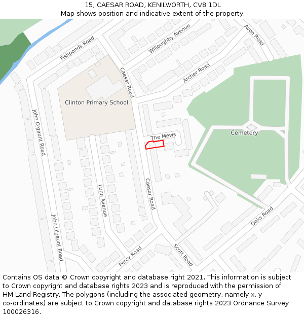 15, CAESAR ROAD, KENILWORTH, CV8 1DL: Location map and indicative extent of plot