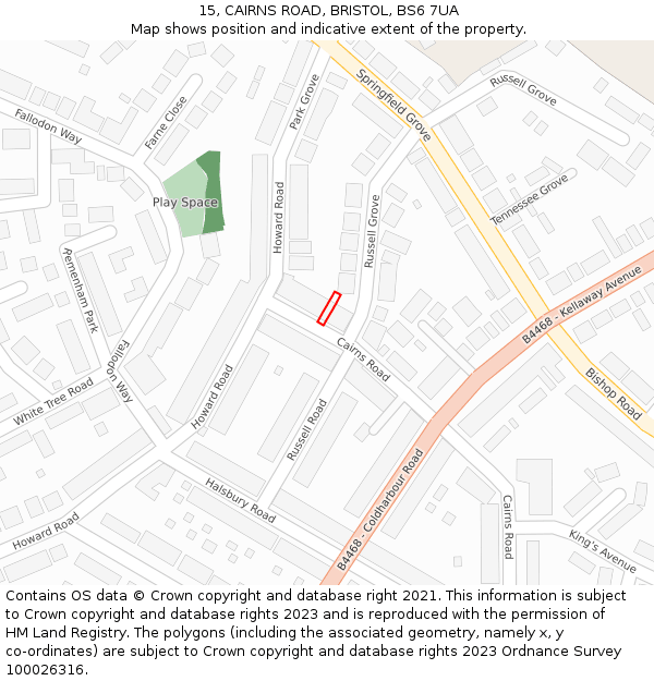 15, CAIRNS ROAD, BRISTOL, BS6 7UA: Location map and indicative extent of plot