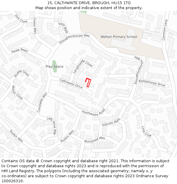 15, CALTHWAITE DRIVE, BROUGH, HU15 1TG: Location map and indicative extent of plot