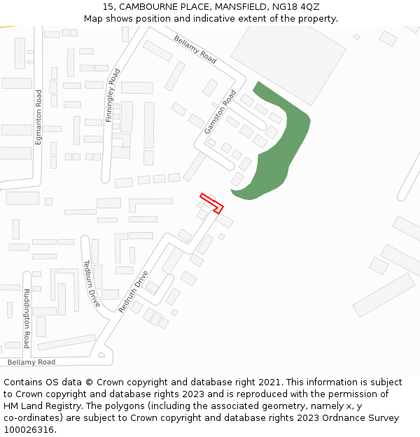 15, CAMBOURNE PLACE, MANSFIELD, NG18 4QZ: Location map and indicative extent of plot