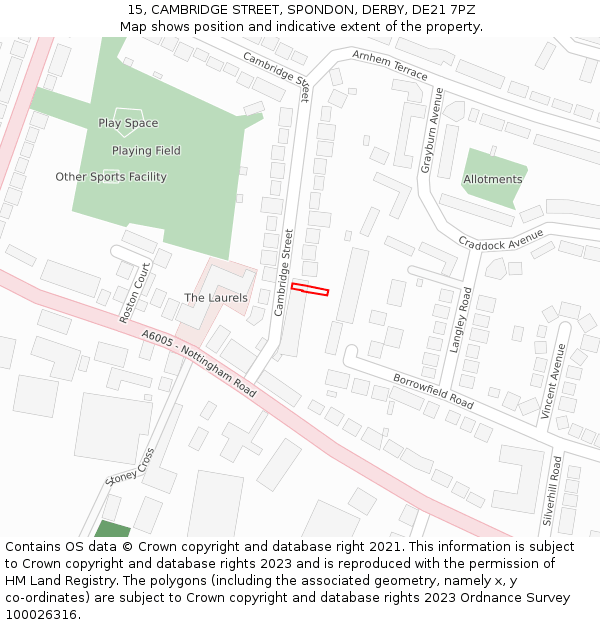 15, CAMBRIDGE STREET, SPONDON, DERBY, DE21 7PZ: Location map and indicative extent of plot