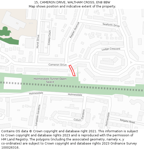 15, CAMERON DRIVE, WALTHAM CROSS, EN8 8BW: Location map and indicative extent of plot