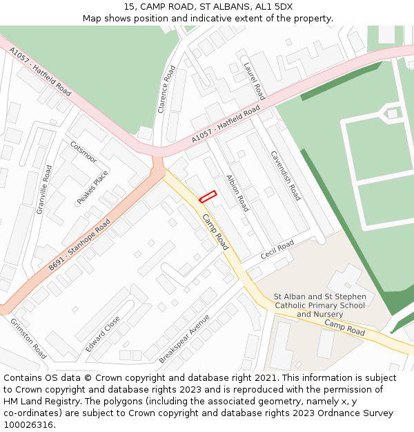 15, CAMP ROAD, ST ALBANS, AL1 5DX: Location map and indicative extent of plot