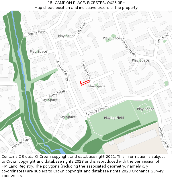 15, CAMPION PLACE, BICESTER, OX26 3EH: Location map and indicative extent of plot