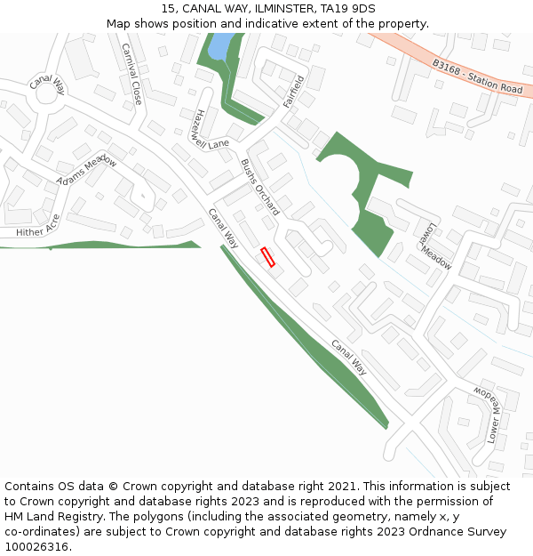 15, CANAL WAY, ILMINSTER, TA19 9DS: Location map and indicative extent of plot