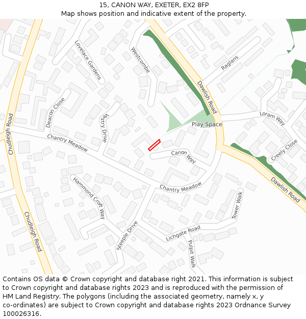 15, CANON WAY, EXETER, EX2 8FP: Location map and indicative extent of plot