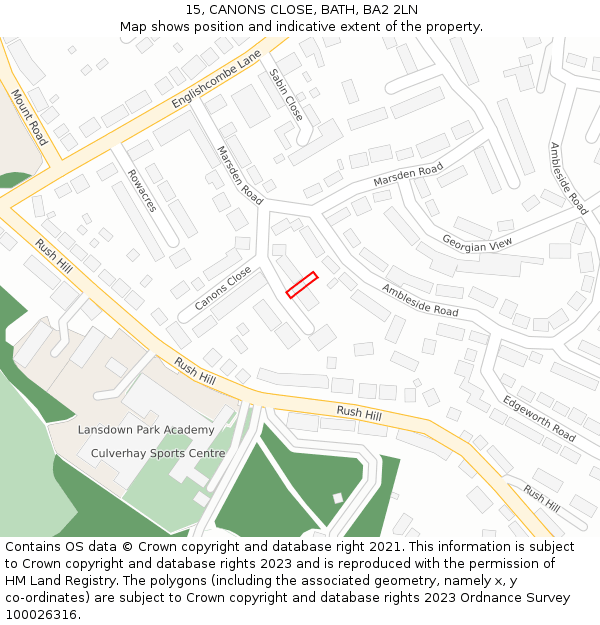15, CANONS CLOSE, BATH, BA2 2LN: Location map and indicative extent of plot