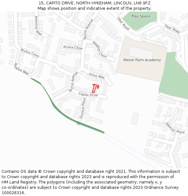 15, CAPITO DRIVE, NORTH HYKEHAM, LINCOLN, LN6 9FZ: Location map and indicative extent of plot