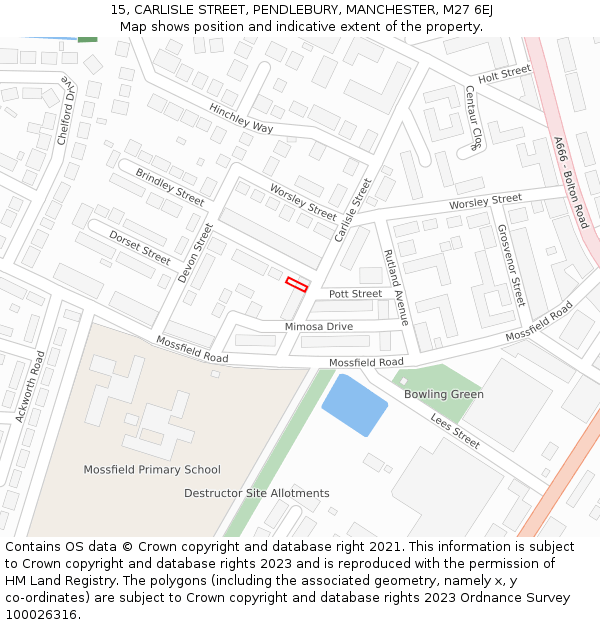 15, CARLISLE STREET, PENDLEBURY, MANCHESTER, M27 6EJ: Location map and indicative extent of plot