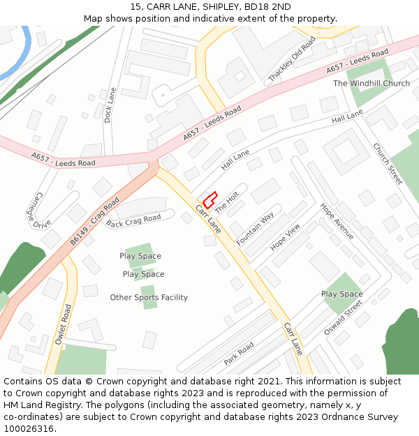 15, CARR LANE, SHIPLEY, BD18 2ND: Location map and indicative extent of plot