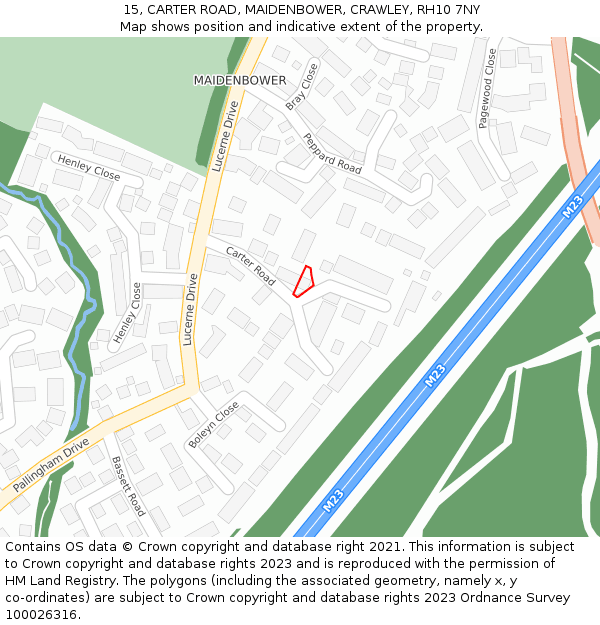 15, CARTER ROAD, MAIDENBOWER, CRAWLEY, RH10 7NY: Location map and indicative extent of plot