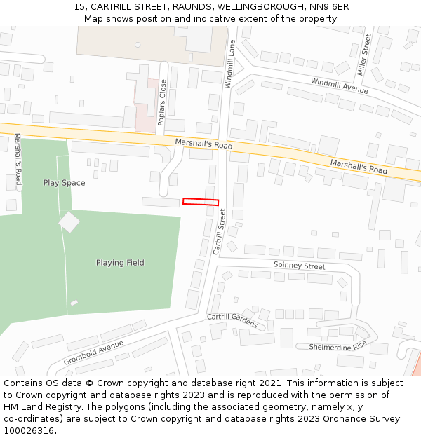 15, CARTRILL STREET, RAUNDS, WELLINGBOROUGH, NN9 6ER: Location map and indicative extent of plot