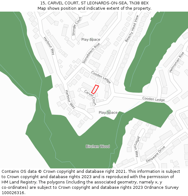15, CARVEL COURT, ST LEONARDS-ON-SEA, TN38 8EX: Location map and indicative extent of plot