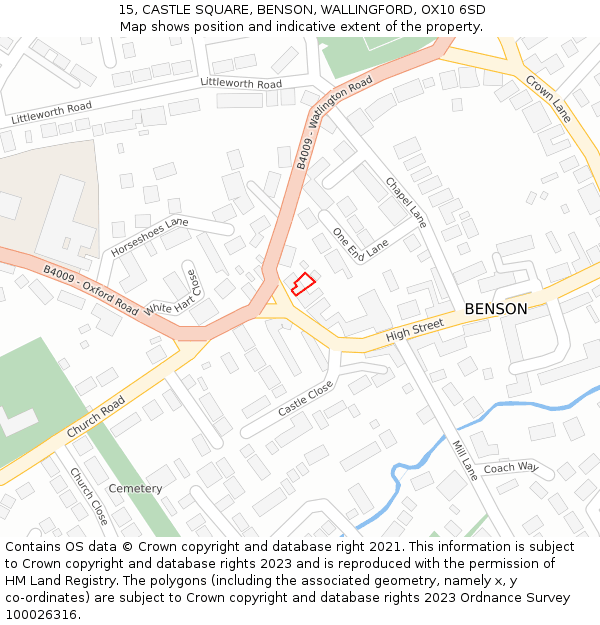 15, CASTLE SQUARE, BENSON, WALLINGFORD, OX10 6SD: Location map and indicative extent of plot