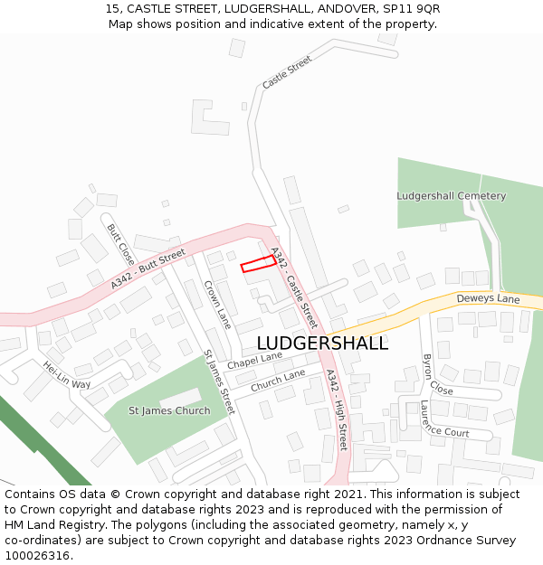15, CASTLE STREET, LUDGERSHALL, ANDOVER, SP11 9QR: Location map and indicative extent of plot