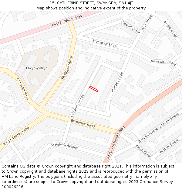 15, CATHERINE STREET, SWANSEA, SA1 4JT: Location map and indicative extent of plot