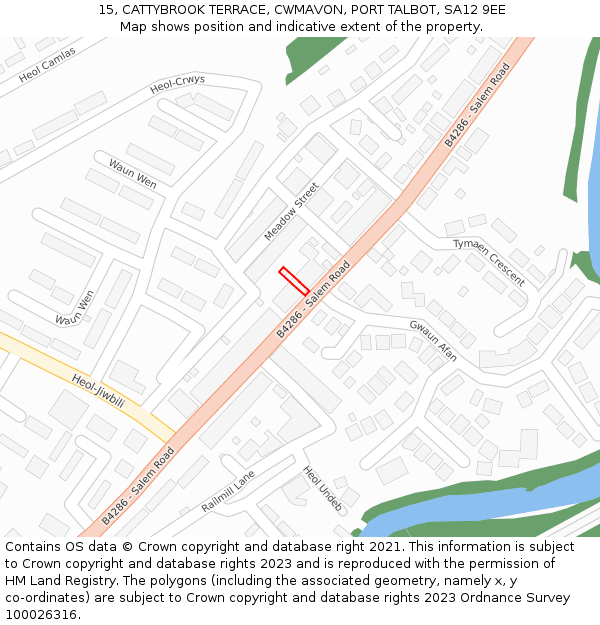 15, CATTYBROOK TERRACE, CWMAVON, PORT TALBOT, SA12 9EE: Location map and indicative extent of plot