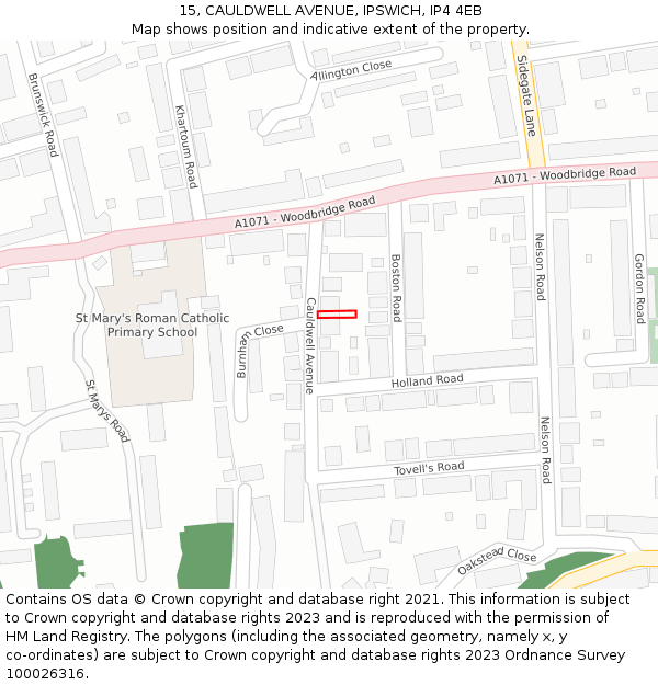 15, CAULDWELL AVENUE, IPSWICH, IP4 4EB: Location map and indicative extent of plot
