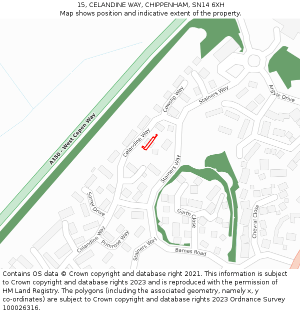 15, CELANDINE WAY, CHIPPENHAM, SN14 6XH: Location map and indicative extent of plot