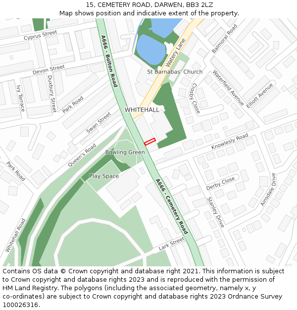 15, CEMETERY ROAD, DARWEN, BB3 2LZ: Location map and indicative extent of plot