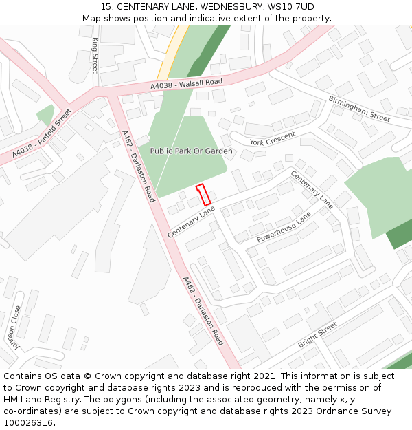 15, CENTENARY LANE, WEDNESBURY, WS10 7UD: Location map and indicative extent of plot