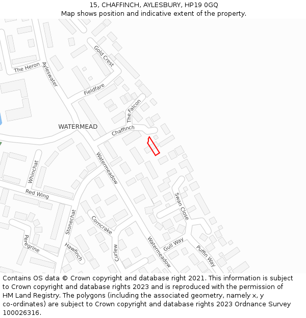 15, CHAFFINCH, AYLESBURY, HP19 0GQ: Location map and indicative extent of plot