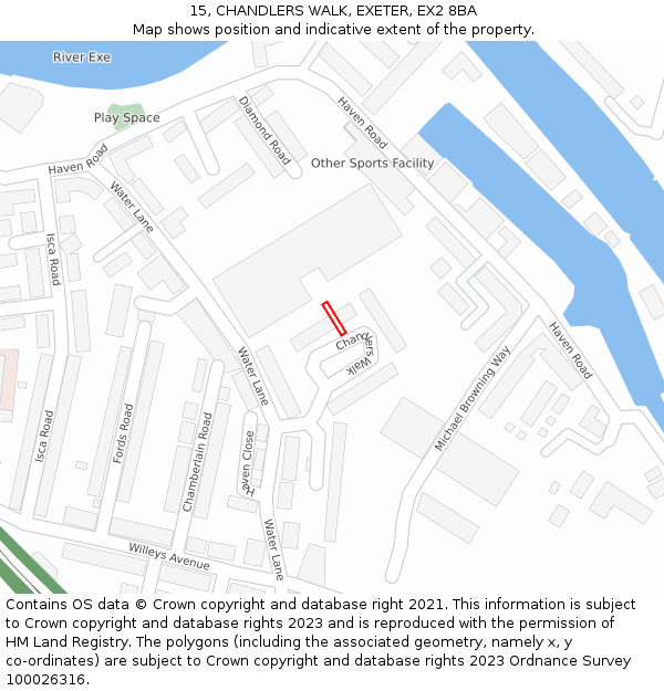 15, CHANDLERS WALK, EXETER, EX2 8BA: Location map and indicative extent of plot