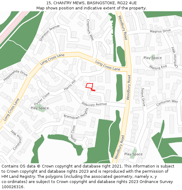 15, CHANTRY MEWS, BASINGSTOKE, RG22 4UE: Location map and indicative extent of plot
