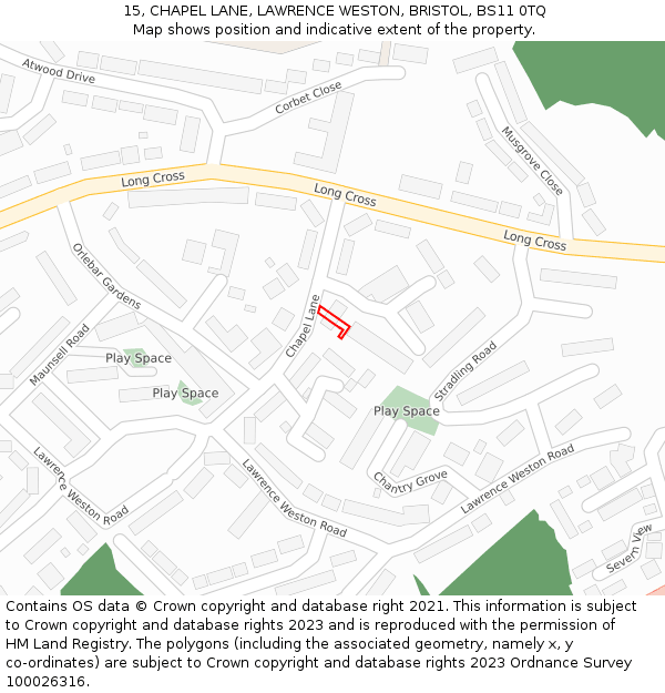 15, CHAPEL LANE, LAWRENCE WESTON, BRISTOL, BS11 0TQ: Location map and indicative extent of plot