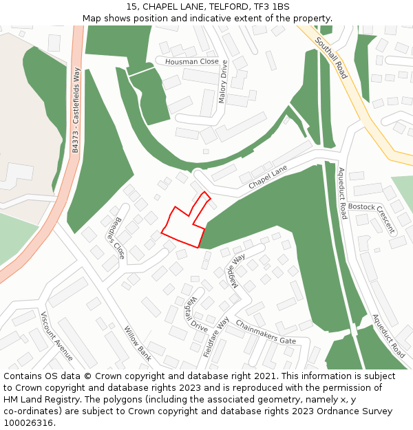 15, CHAPEL LANE, TELFORD, TF3 1BS: Location map and indicative extent of plot