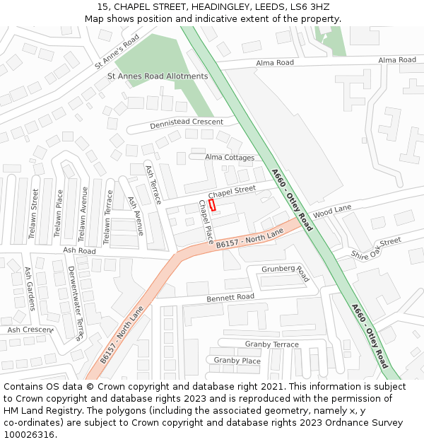 15, CHAPEL STREET, HEADINGLEY, LEEDS, LS6 3HZ: Location map and indicative extent of plot